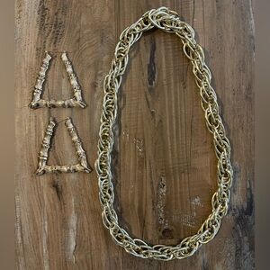 Gold Faux Chain Necklace and Earrings